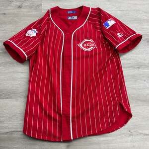 Vintage Starter Cincinnati Reds Pinstripe Baseball Jersey Size Large